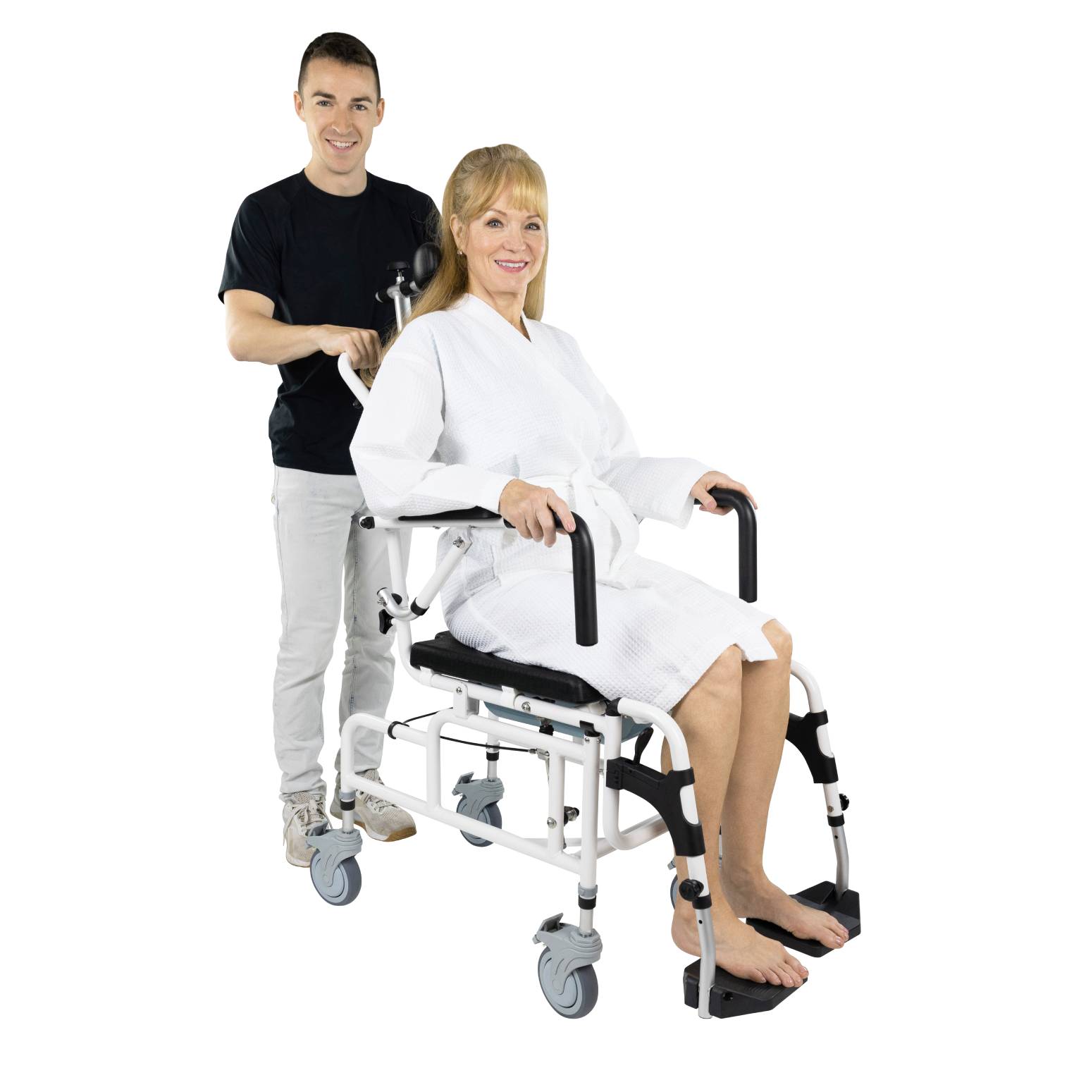 Reclining Shower Commode Transport Chair (300lb Weight Capacity)